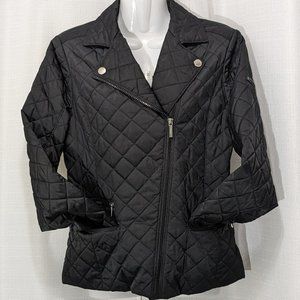 LAUNDRY  Black Quilted Full Zip Motorcycle Insulated Jacket Women S
